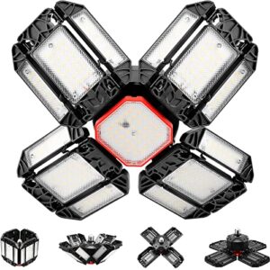 HBESTIE LED Garage Lights, 180W Deformable LED Shop Lights with 12 Adjustable Multi-Position Panels, 18000LM 6500K Warehouse LED Garage Ceiling Lights,E26 E27 Base Bay Light for Workshop,Barn,Yard