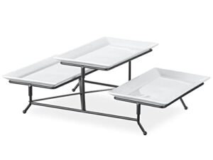 onemore 3 tier serving tray - collapsible tiered stand and ceramic serving platters - cross bars included - white