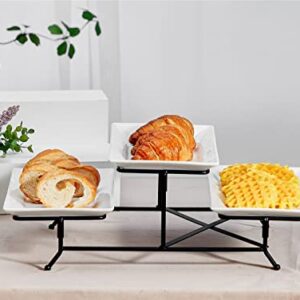 ONEMORE 3 Tier Serving Tray - Collapsible Tiered Stand and Ceramic Serving Platters - Cross Bars Included - White