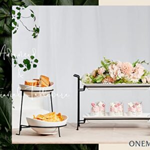 ONEMORE 3 Tier Serving Tray - Collapsible Tiered Stand and Ceramic Serving Platters - Cross Bars Included - White