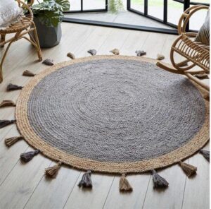 3x3 4x4 5x5 6x6 7x7 8x8 ft. jute braided round rug natural fiber rug handmade rug round turkish rug hemp rug large area rug office sisal jute rug by rugs hut (7x7 feet round rug, grey)