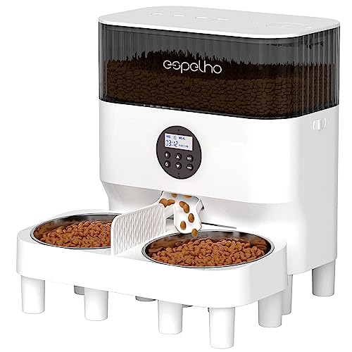 Espelho Elevated Automatic Cat Feeders for 2 Cats, 5L Timed Cat Food Dispenser with 2-Way Splitter & 2 Stainless Steel Bowls Programmable Pet Feeder for Cats & Dogs 10S Voice Recorder