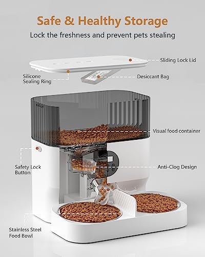 Espelho Elevated Automatic Cat Feeders for 2 Cats, 5L Timed Cat Food Dispenser with 2-Way Splitter & 2 Stainless Steel Bowls Programmable Pet Feeder for Cats & Dogs 10S Voice Recorder