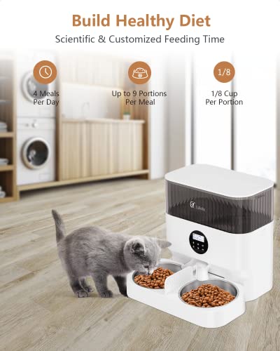 Espelho Elevated Automatic Cat Feeders for 2 Cats, 5L Timed Cat Food Dispenser with 2-Way Splitter & 2 Stainless Steel Bowls Programmable Pet Feeder for Cats & Dogs 10S Voice Recorder