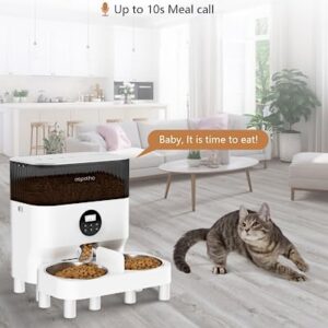 Espelho Elevated Automatic Cat Feeders for 2 Cats, 5L Timed Cat Food Dispenser with 2-Way Splitter & 2 Stainless Steel Bowls Programmable Pet Feeder for Cats & Dogs 10S Voice Recorder