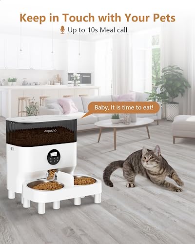 Espelho Elevated Automatic Cat Feeders for 2 Cats, 5L Timed Cat Food Dispenser with 2-Way Splitter & 2 Stainless Steel Bowls Programmable Pet Feeder for Cats & Dogs 10S Voice Recorder