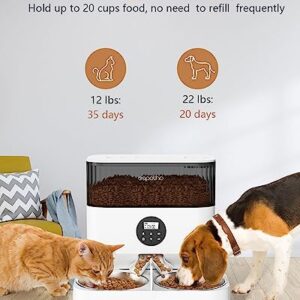 Espelho Elevated Automatic Cat Feeders for 2 Cats, 5L Timed Cat Food Dispenser with 2-Way Splitter & 2 Stainless Steel Bowls Programmable Pet Feeder for Cats & Dogs 10S Voice Recorder