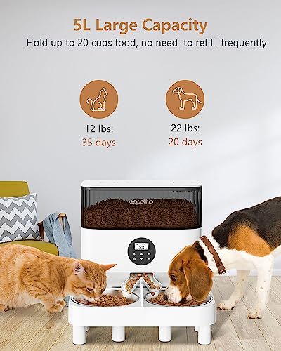 Espelho Elevated Automatic Cat Feeders for 2 Cats, 5L Timed Cat Food Dispenser with 2-Way Splitter & 2 Stainless Steel Bowls Programmable Pet Feeder for Cats & Dogs 10S Voice Recorder