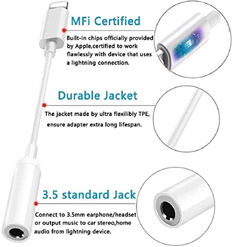 Lightning to 3.5mm Adapter, 2 Pack [Apple MFi Certified] iPhone Headphone Adapter Lightning to 3.5mm Audio Aux Jack Adapter Dongle Cable Converter Compatible with 14 13 12 11 XR XS X 8 7 iPad iPod