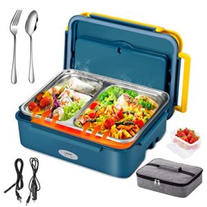 mdhand heated lunch boxes for adults, electric lunch box food heater, 3 in 1 food warmer lunch box 110v/12v/24v for car and track, 304 stainless steel lunch box container, 60w faster heating lunch box
