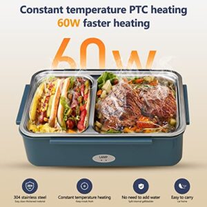 MDHAND Heated Lunch Boxes For Adults, Electric Lunch Box Food Heater, 3 In 1 Food Warmer Lunch Box 110V/12V/24V for Car and Track, 304 Stainless Steel Lunch Box Container, 60W Faster Heating Lunch Box