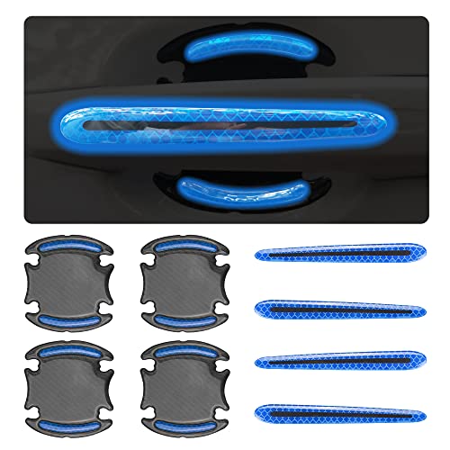 Fehlot Car Door Handle Stickers Universal Auto Door Handle Scratch Cover Guard Protective Film car Outdoor Safety Decoration Reflective Strip 8 Pack (Blue)