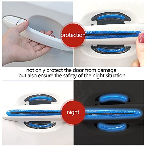 Fehlot Car Door Handle Stickers Universal Auto Door Handle Scratch Cover Guard Protective Film car Outdoor Safety Decoration Reflective Strip 8 Pack (Blue)