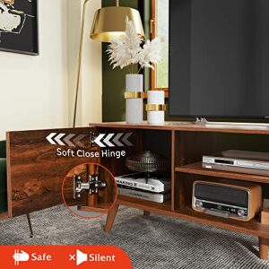 WLIVE TV Stand for 55 60 inch TV, Mid Century Modern TV Console, Entertainment Center with Storage for Living Room, Retro Brown