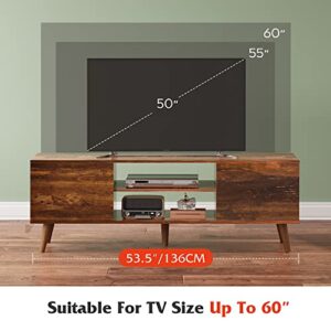 WLIVE TV Stand for 55 60 inch TV, Mid Century Modern TV Console, Entertainment Center with Storage for Living Room, Retro Brown