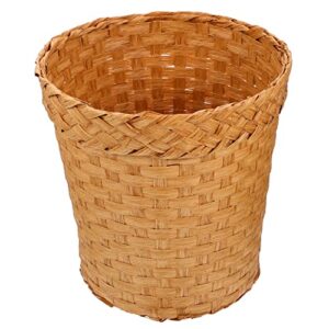 yarnow rattan woven trash can, round wicker waste paper basket, 10 inch round natural waste basket for bedroom bathroom kitchen office (khaki)