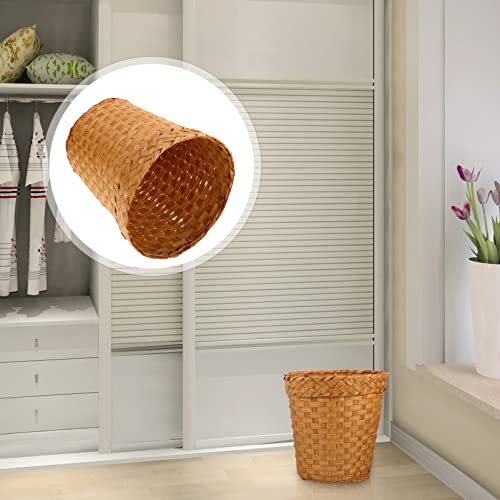 YARNOW Rattan Woven Trash Can, Round Wicker Waste Paper Basket, 10 Inch Round Natural Waste Basket for Bedroom Bathroom Kitchen Office (Khaki)