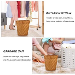 YARNOW Rattan Woven Trash Can, Round Wicker Waste Paper Basket, 10 Inch Round Natural Waste Basket for Bedroom Bathroom Kitchen Office (Khaki)