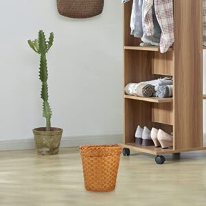 YARNOW Rattan Woven Trash Can, Round Wicker Waste Paper Basket, 10 Inch Round Natural Waste Basket for Bedroom Bathroom Kitchen Office (Khaki)