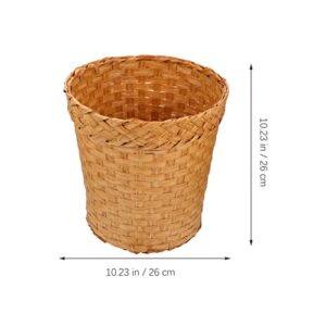 YARNOW Rattan Woven Trash Can, Round Wicker Waste Paper Basket, 10 Inch Round Natural Waste Basket for Bedroom Bathroom Kitchen Office (Khaki)