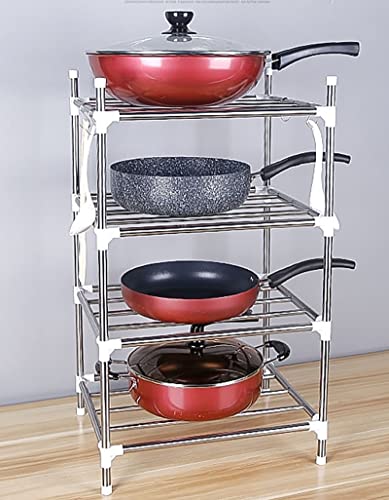 Cedilis 4 Tier Metal Storage Rack with Hooks, Standing Shelf Units for Kitchen Pan Pot Organizer, Pantry Cabinet Shelf Organizer, 26.7 x 15.2 x 12.6IN