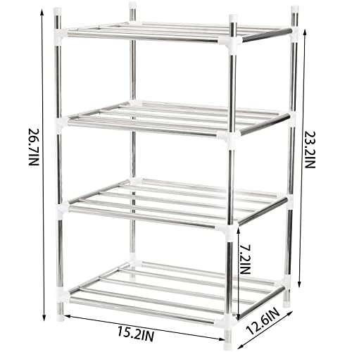 Cedilis 4 Tier Metal Storage Rack with Hooks, Standing Shelf Units for Kitchen Pan Pot Organizer, Pantry Cabinet Shelf Organizer, 26.7 x 15.2 x 12.6IN