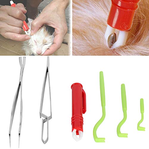 Premium Tick Remover Kit, 6 Pcs Stainless Steel Remover Kit Including Tick Tweezers for Dogs Cats Men Including Tick Tweezers Ticks Remover(Green)