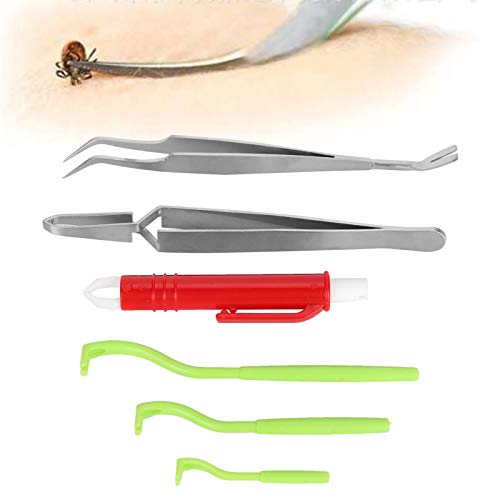 Premium Tick Remover Kit, 6 Pcs Stainless Steel Remover Kit Including Tick Tweezers for Dogs Cats Men Including Tick Tweezers Ticks Remover(Green)