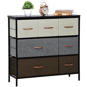 yitahome 7 drawer dresser for bedroom storease series, fabric dresser storage drawer unit for bedroom/living room/closets, sturdy steel frame, wood top, multi-espresso