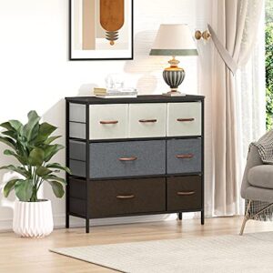 YITAHOME 7 Drawer Dresser for Bedroom Storease Series, Fabric Dresser Storage Drawer Unit for Bedroom/Living Room/Closets, Sturdy Steel Frame, Wood Top, Multi-Espresso