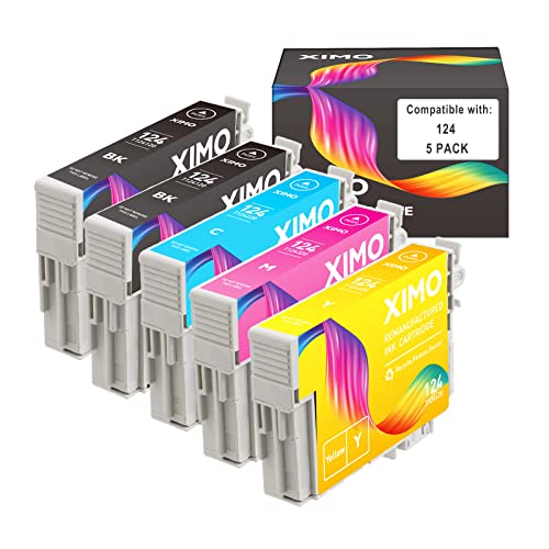 XIMO Remanufactured Ink Cartridge Replacement for Epson 124 T124 to Use with Workforce 435 320 323 325 Stylus NX420 NX430 NX230 NX330 NX125 NX127 NX130 Printer 5-Pack(2BK 1C 1M 1Y)