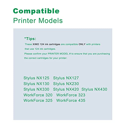 XIMO Remanufactured Ink Cartridge Replacement for Epson 124 T124 to Use with Workforce 435 320 323 325 Stylus NX420 NX430 NX230 NX330 NX125 NX127 NX130 Printer 5-Pack(2BK 1C 1M 1Y)