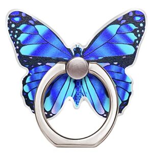 tacomege alloy butterfly cell phone ring holder, finger kickstand back stand hand grip for smartphone tablet (blue)