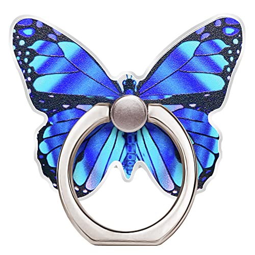 TACOMEGE Alloy Butterfly Cell Phone Ring Holder, Finger Kickstand Back Stand Hand Grip for Smartphone Tablet (Blue)