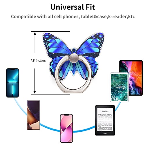 TACOMEGE Alloy Butterfly Cell Phone Ring Holder, Finger Kickstand Back Stand Hand Grip for Smartphone Tablet (Blue)