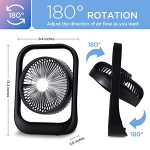 goodat 13.5 Inch Portable Desk Fan with LED Lantern Battery Operated Fan Rechargeable Folding Personal Fan Ultra Quiet 3 Speed Adjustable Strong Wind USB Fan For Office Bedroom Home Desktop Camping