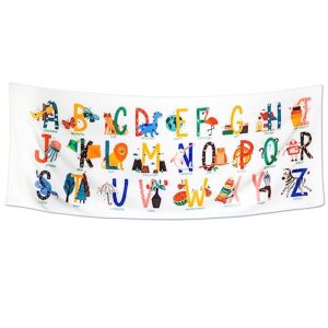 birdy boutique learning tapestry - alphabet pictures - lightweight & easy to hang - wall hanging canvas for bedroom, nursery, classroom – 72" x 28"