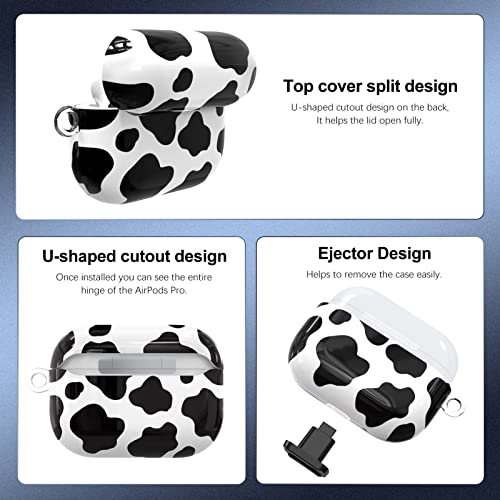 Lopnord for AirPods Pro Case Cute, Cover for AirPods Pro Case Cover Cute with Keychain for Women Girls, Hard Protective Skin with Keychain Pom pom Ball for Airpod Pro Charging Case Accessories(Cow)