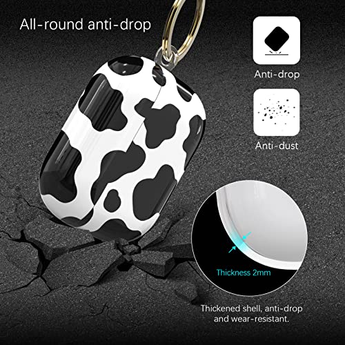 Lopnord for AirPods Pro Case Cute, Cover for AirPods Pro Case Cover Cute with Keychain for Women Girls, Hard Protective Skin with Keychain Pom pom Ball for Airpod Pro Charging Case Accessories(Cow)