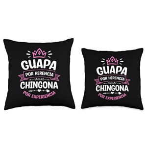 Chula y chingona. Hispanic Apparel Guapa herencia, chingona por experiencia Throw Pillow, 18x18, Multicolor