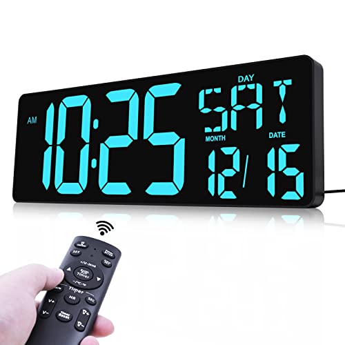 TXL Digital Wall Clock Large Display, 16.5" LED Wall Clock with Date and Temperature,Count Up/Down Timer Clock with Remote Control, Adjustable Brightness Alarm Clock for Home, Office, Gym, Elderly