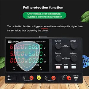 Lwlongwei 4 Channels DC Power Supply Variable, Tripple 60V 5A 2 * 300W Adjustable Switching Regulated DC Bench Power Supply with 4-Digits LED Power Display 5V/2A USB/DC Output Black