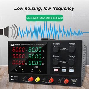 Lwlongwei 4 Channels DC Power Supply Variable, Tripple 60V 5A 2 * 300W Adjustable Switching Regulated DC Bench Power Supply with 4-Digits LED Power Display 5V/2A USB/DC Output Black