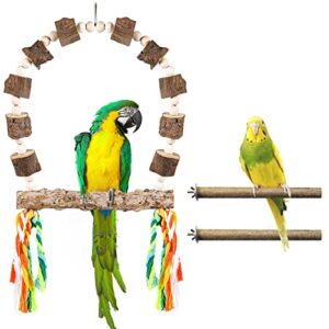 PRAZONVEE Bird Swing 7.8", Bird Perch Stand, Natural Wood Cage Accessories, Hanging Swing Bird Toys Suitable for Parrotlets Budgies Cockatiels Parakeets Lovebirds