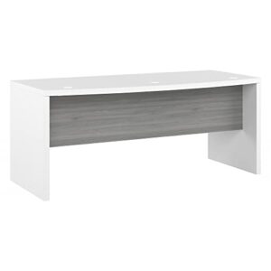 bush business furniture echo bow front desk, pure white and shiplap gray
