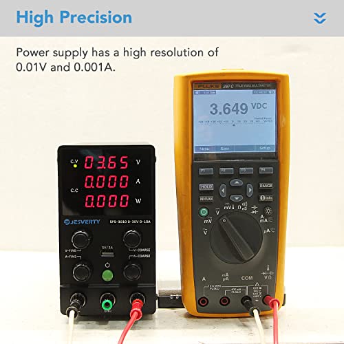 DC Power Supply Variable, 30V 10A Adjustable Switching Regulated DC Bench Power Supply with High Precision 4-Digits LED Display, 5V/2A USB Port, Coarse and Fine Adjustments Jesverty SPS-3010