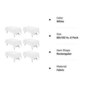 6 Pack White Tablecloths for 6 Foot Rectangle Tables 60 x 102 Inch - 6ft Rectangular Bulk Linen Polyester Fabric Washable Long Table Clothes for Wedding Reception Banquet Party Buffet Restaurant