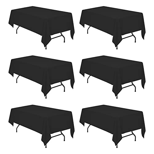 6 Pack Black Tablecloths for 6 Foot Rectangle Tables 60 x 102 Inch - 6ft Rectangular Bulk Linen Polyester Fabric Washable Long Table Clothes for Wedding Reception Banquet Party Buffet Restaurant