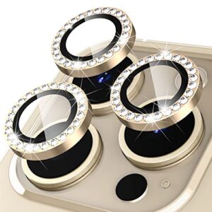 suoman 3-pack diamond camera cover circle tempered glass for iphone 12 pro max lens protector, for iphone 12 pro max 6.7 inch [not affect night shots] - diamonds-gold