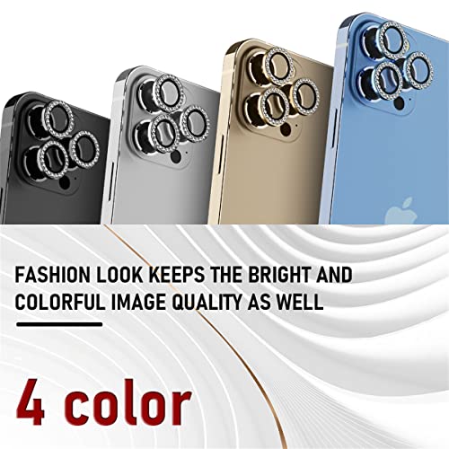 Suoman 3-Pack Diamond Camera Cover Circle Tempered Glass for iPhone 12 Pro Max Lens Protector, for iPhone 12 Pro Max 6.7 inch [Not Affect Night Shots] - Diamonds-Gold